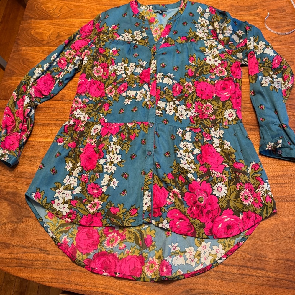 J Peterman Bright Floral Tunic in Perfect Condition, Marked Sz 16 * NWOT Vintage